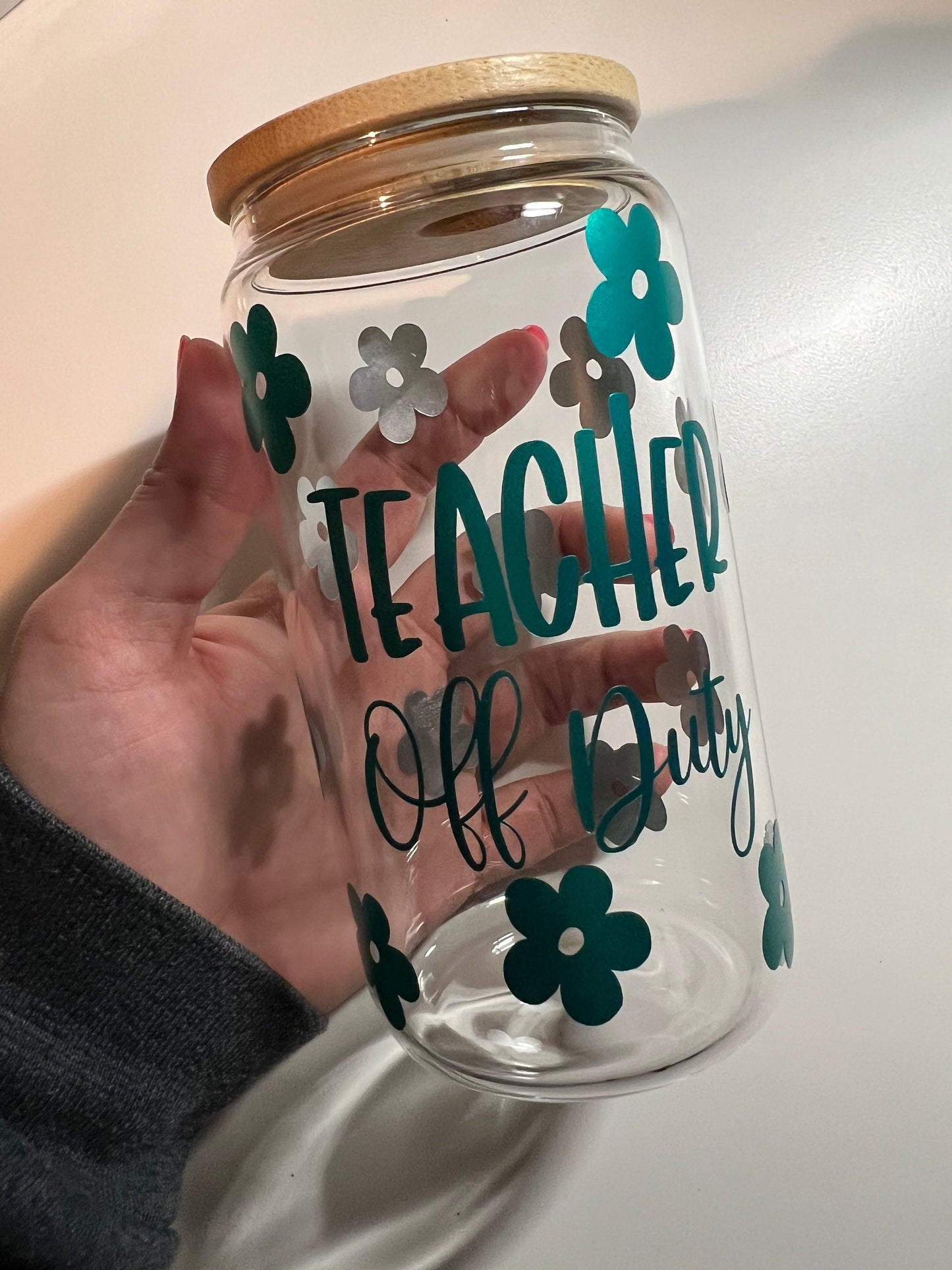 Teacher Off Duty 16 oz Beer Can Glass