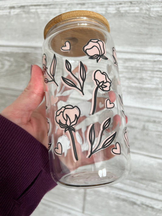 Boho Roses 16 oz Beer Can Glass