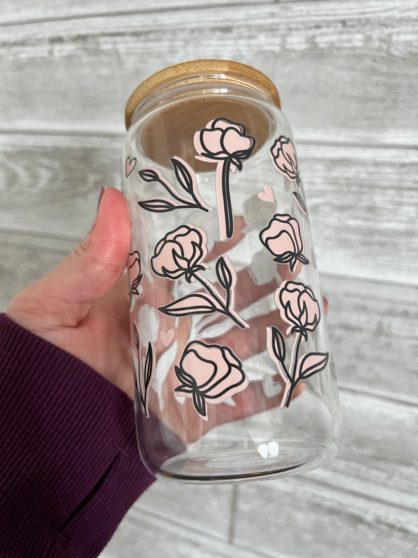 Boho Roses 16 oz Beer Can Glass