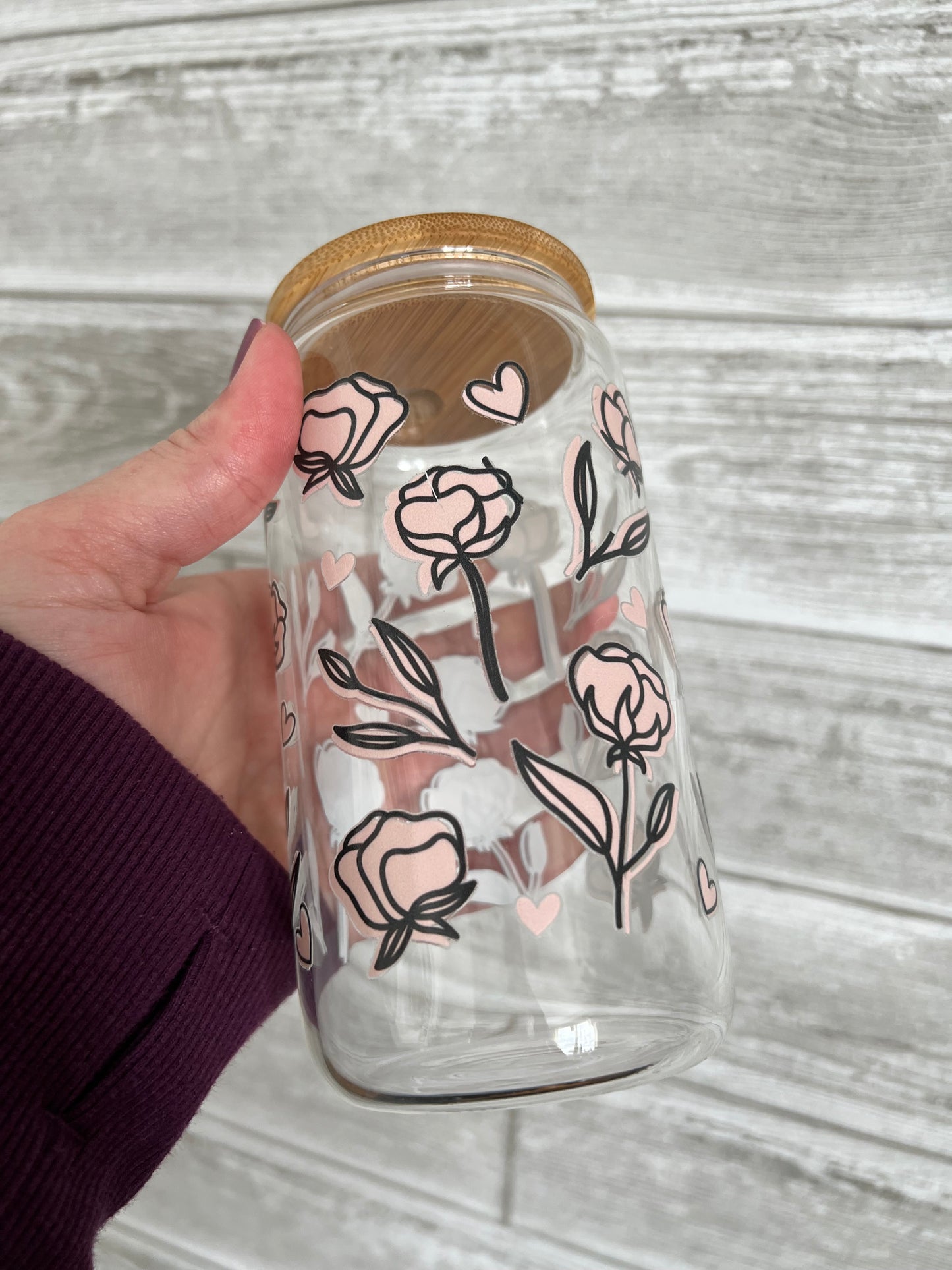 Boho Roses 16 oz Beer Can Glass