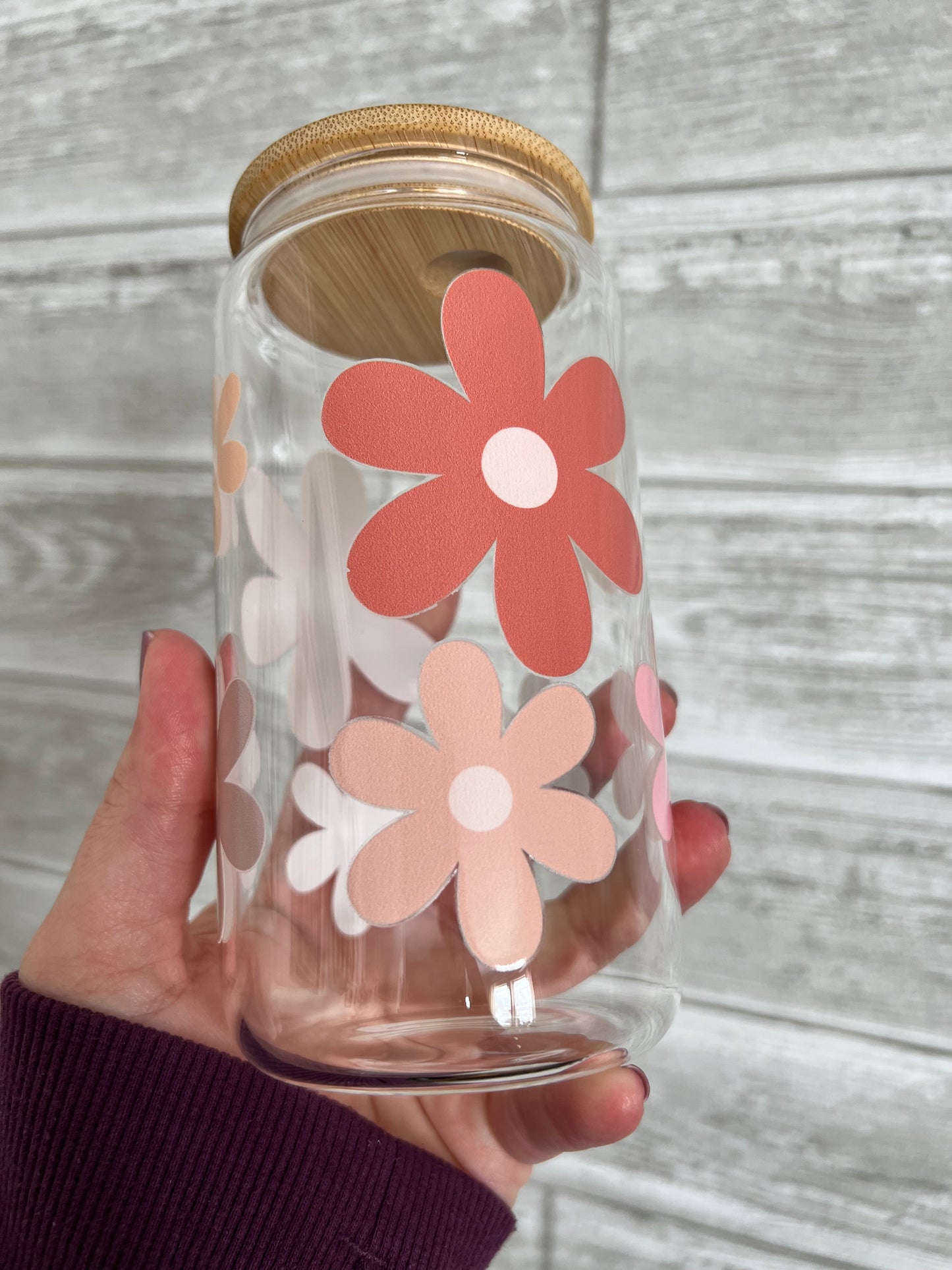 Boho Daisies 16 oz Beer Can Glass