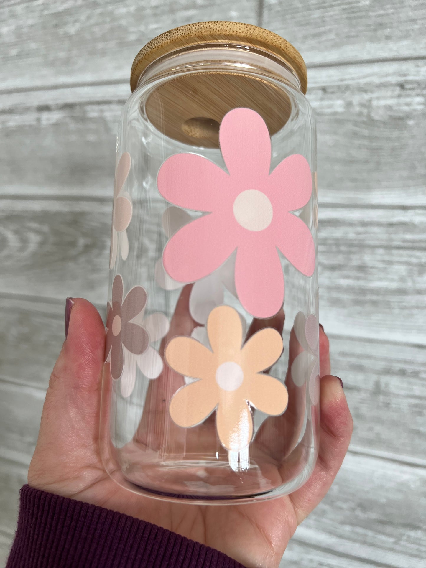 Boho Daisies 16 oz Beer Can Glass