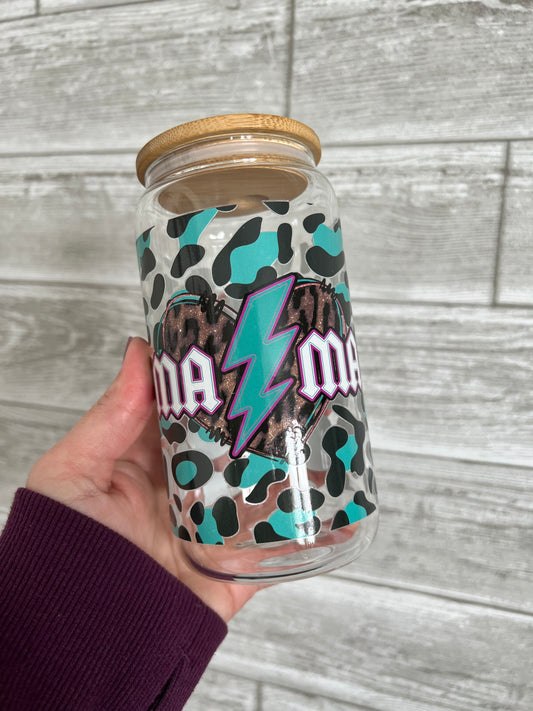 Lightening Leopard Mama 16 oz Beer Can Glass