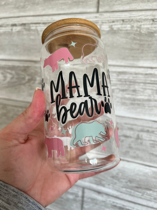 Mama Bear 16 oz Beer Can Glass