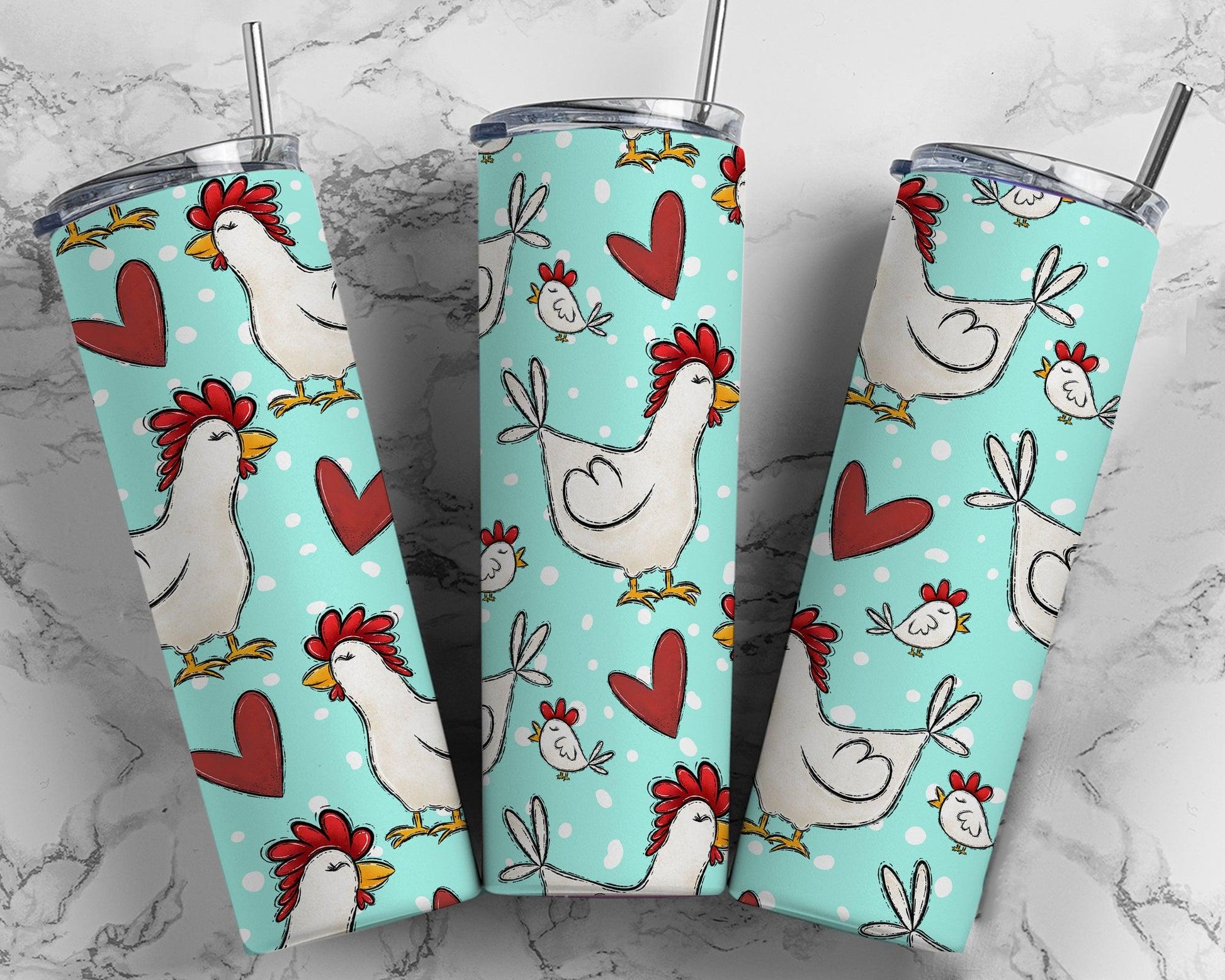 Ready to Ship! Teal Chicken 20 oz Sublimation Insulated Tumbler - Ladybug Designs, DIY Lifestyle