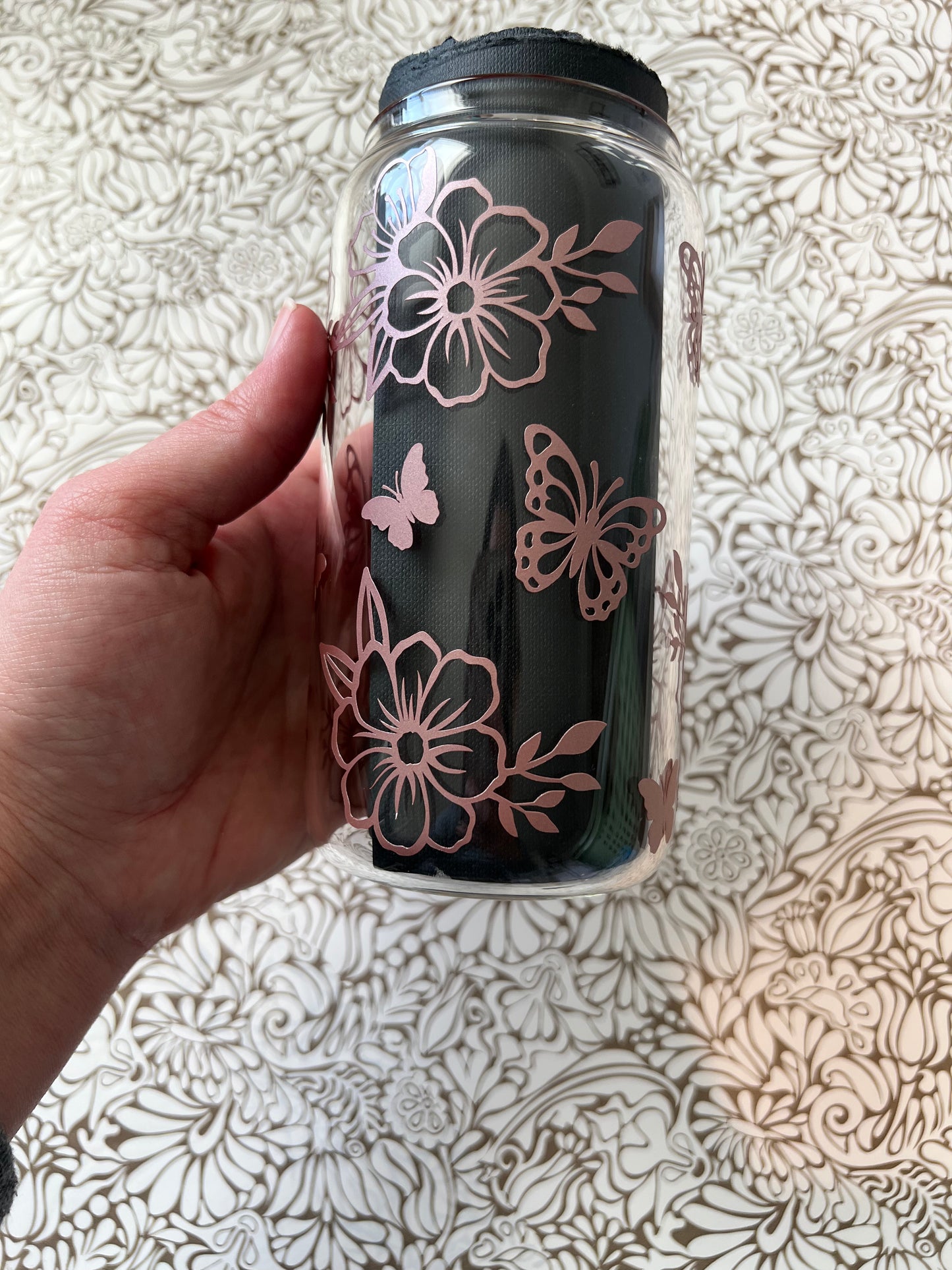 Ready to Ship! Butterfly & Floral 16 oz Beer Can Glass - Ladybug Designs, DIY Lifestyle