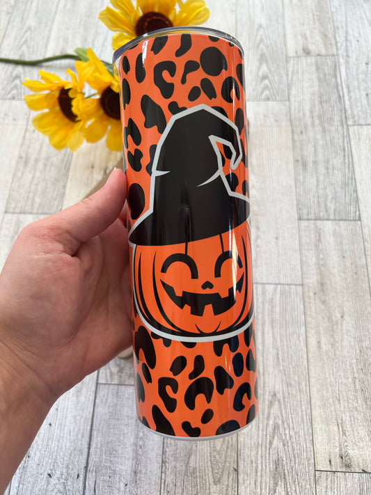 Ready to Ship! Leopard Jack-O-Lantern 20 oz Sublimation Insulated Tumbler - Ladybug Designs, DIY Lifestyle