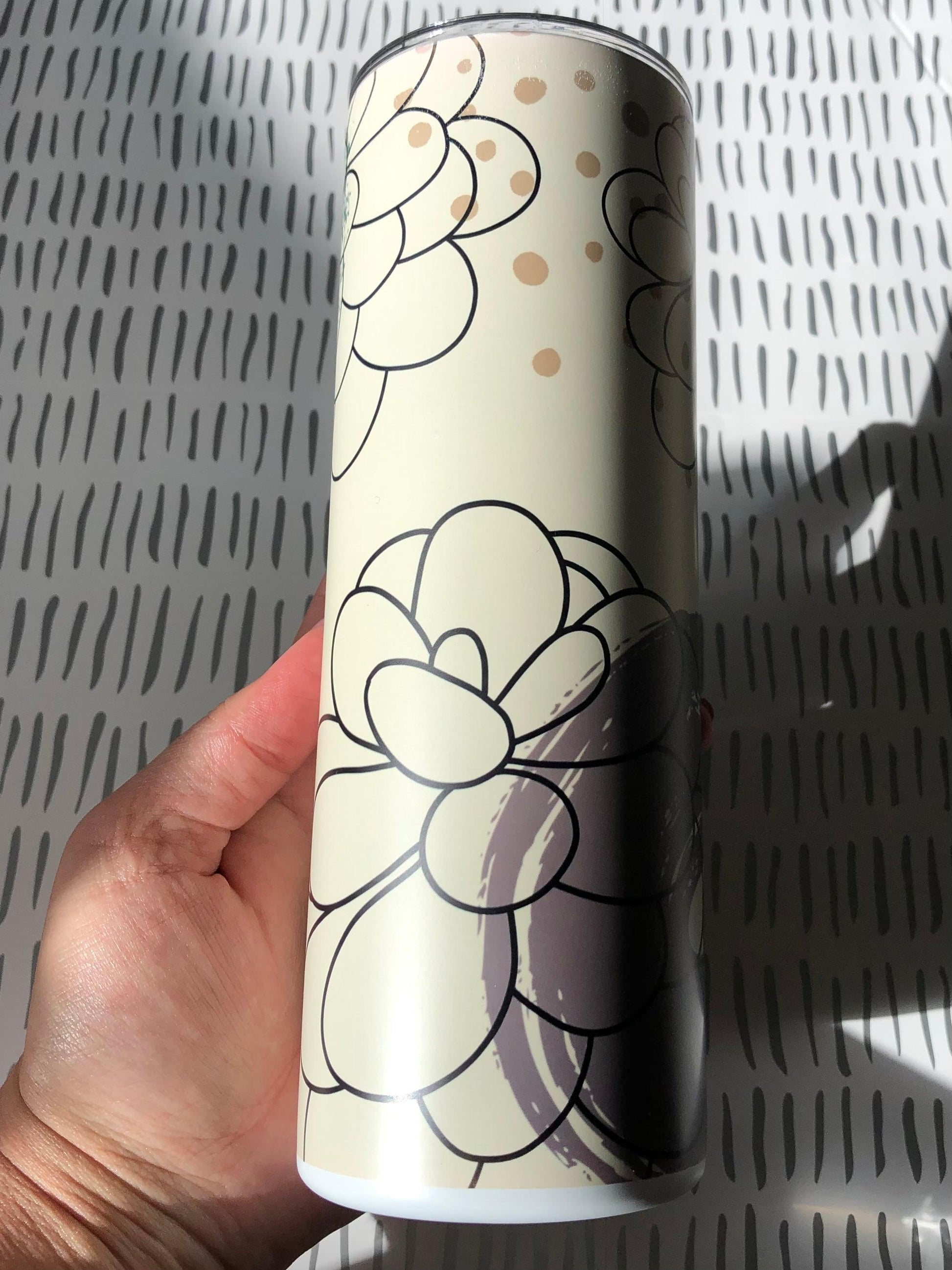 Ready to Ship! Succulent 20 oz Matte Sublimation Insulated Tumbler - Ladybug Designs, DIY Lifestyle