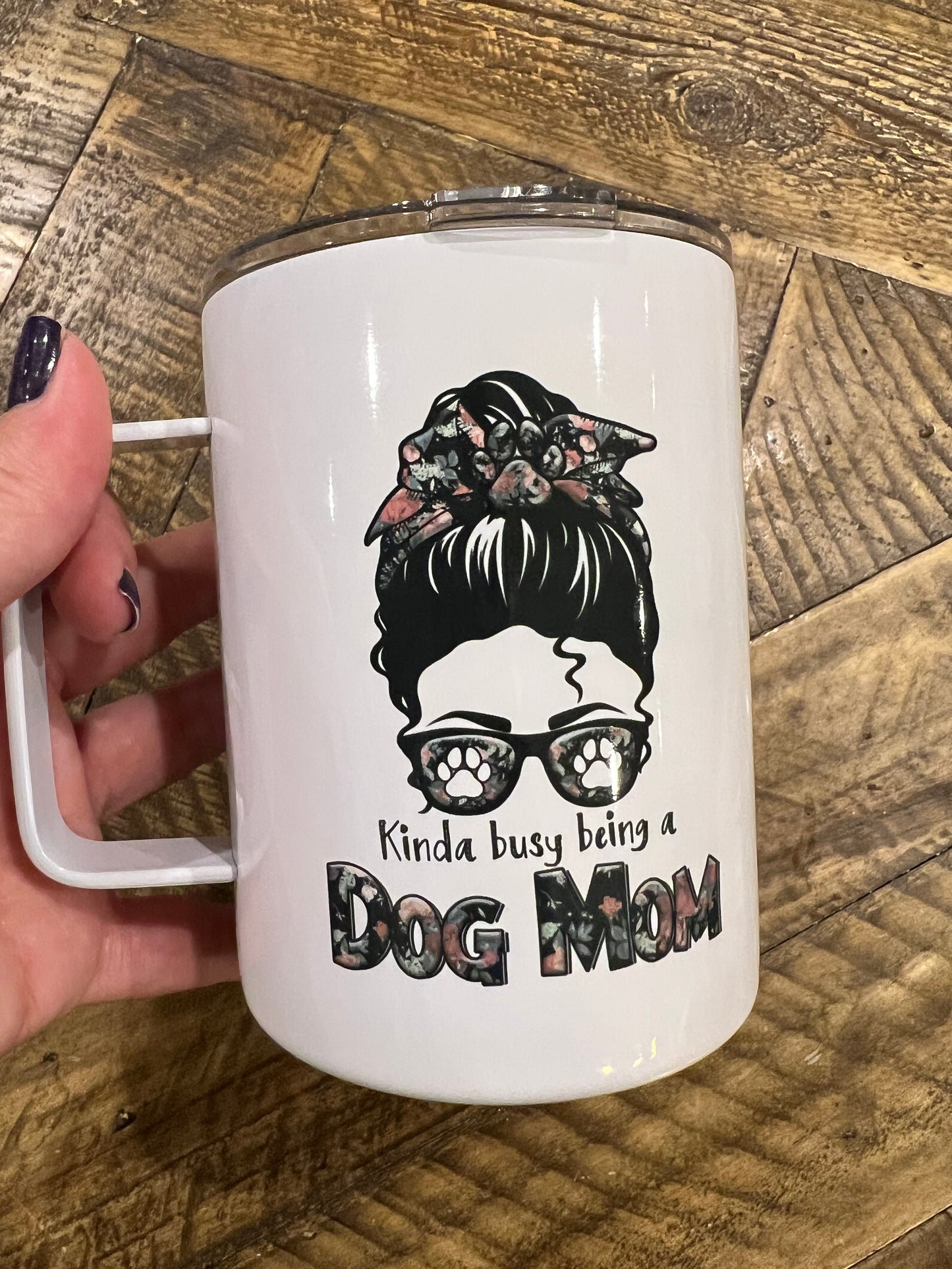 Ready to Ship! Kinda Busy Being a Dog Mom 10 oz Sublimation Coffee/Camp Mug - Ladybug Designs, DIY Lifestyle