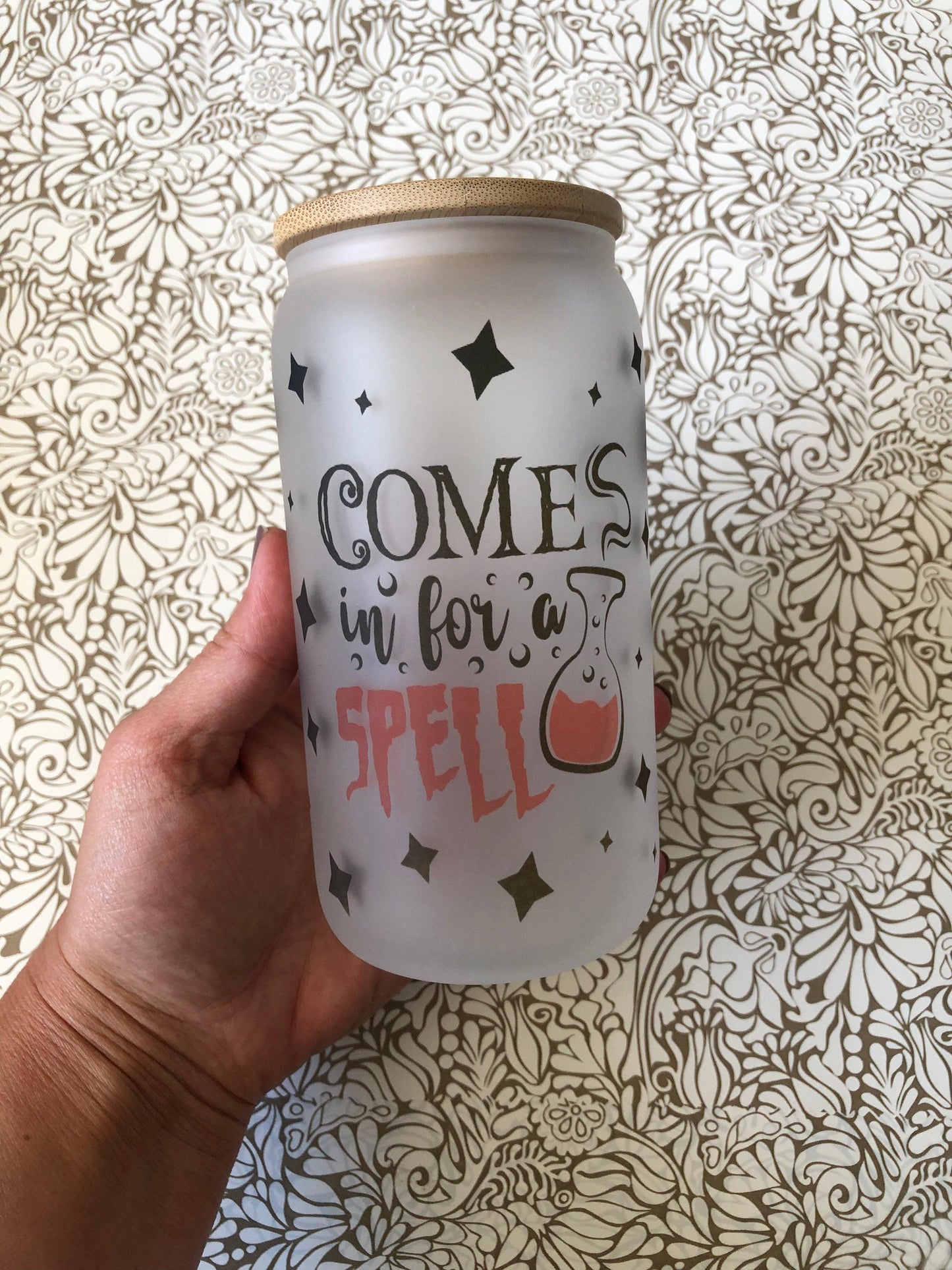 Ready to Ship! Come In For a Spell Frosted 16 oz Beer Can Glass - Ladybug Designs, DIY Lifestyle