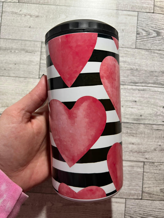 Ready to Ship! 4 in 1 Striped Pink Heart Sublimation Can Cooler - Ladybug Designs, DIY Lifestyle