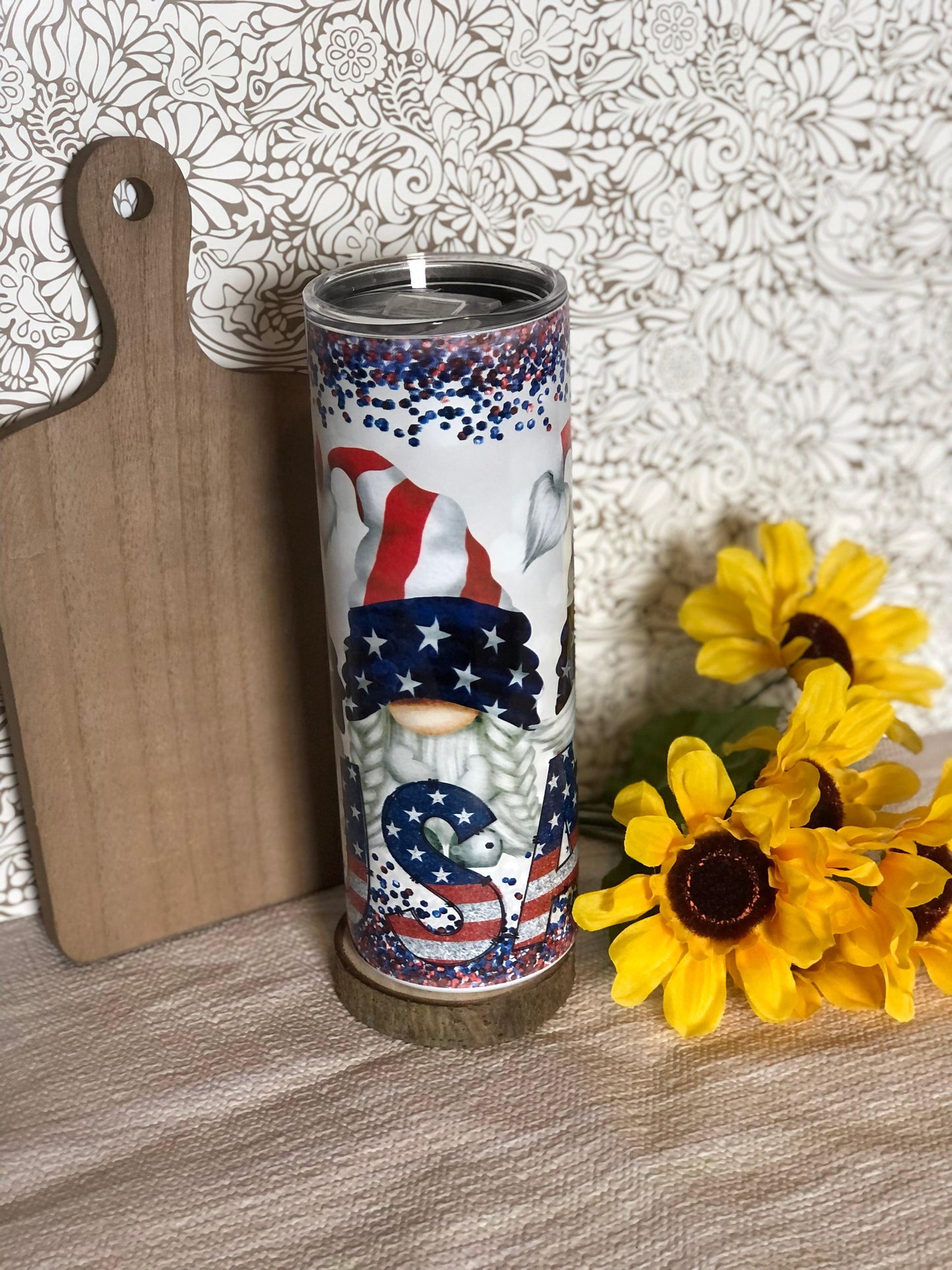 Ready to Ship! USA Blue Glitter Gnome 20 oz Sublimation Tumbler - Ladybug Designs, DIY Lifestyle