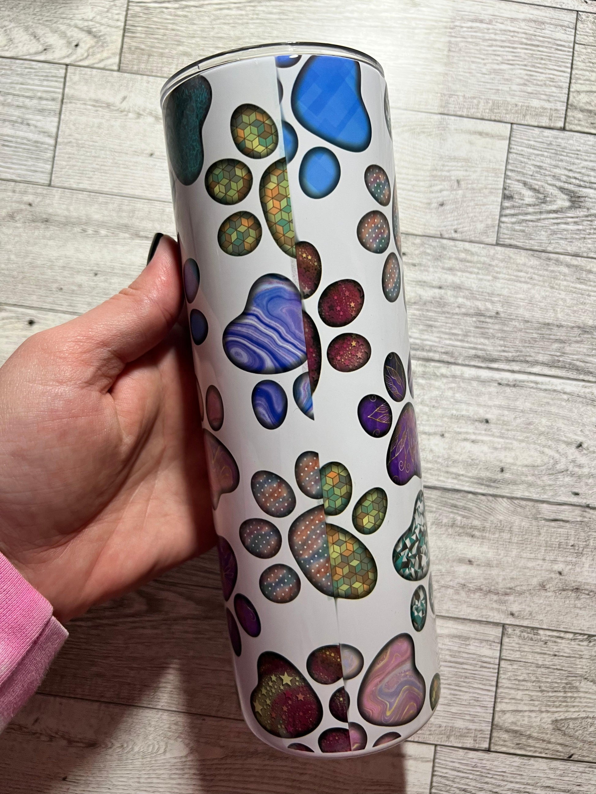 Ready to Ship! Paw Prints 20 oz Sublimation Insulated Tumbler - Ladybug Designs, DIY Lifestyle