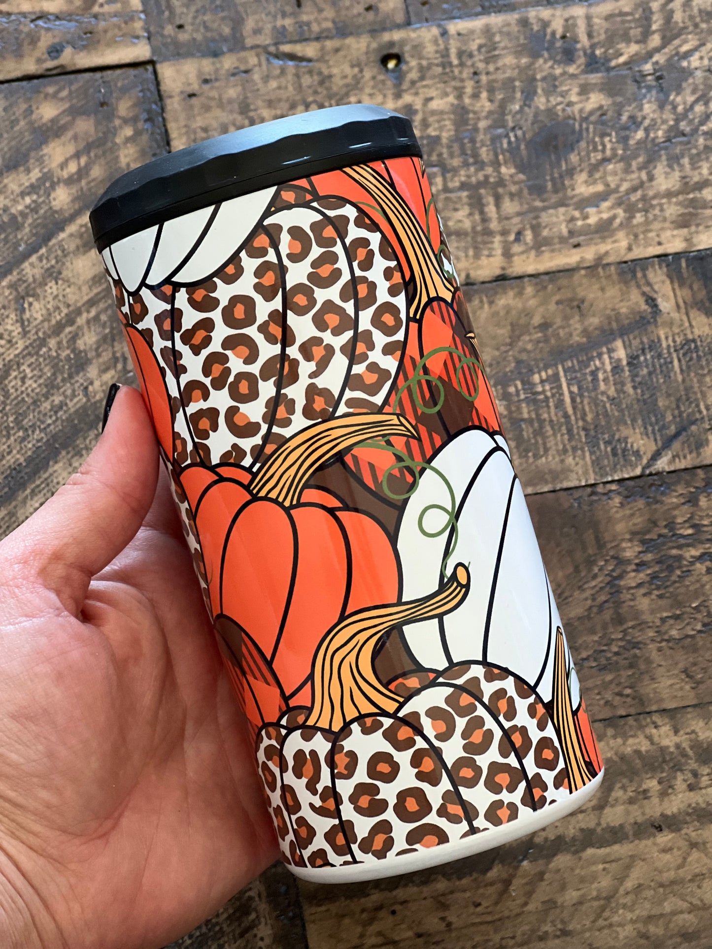 Ready to Ship! 4 in 1 Leopard Pumpkin Sublimation Can Cooler - Ladybug Designs, DIY Lifestyle