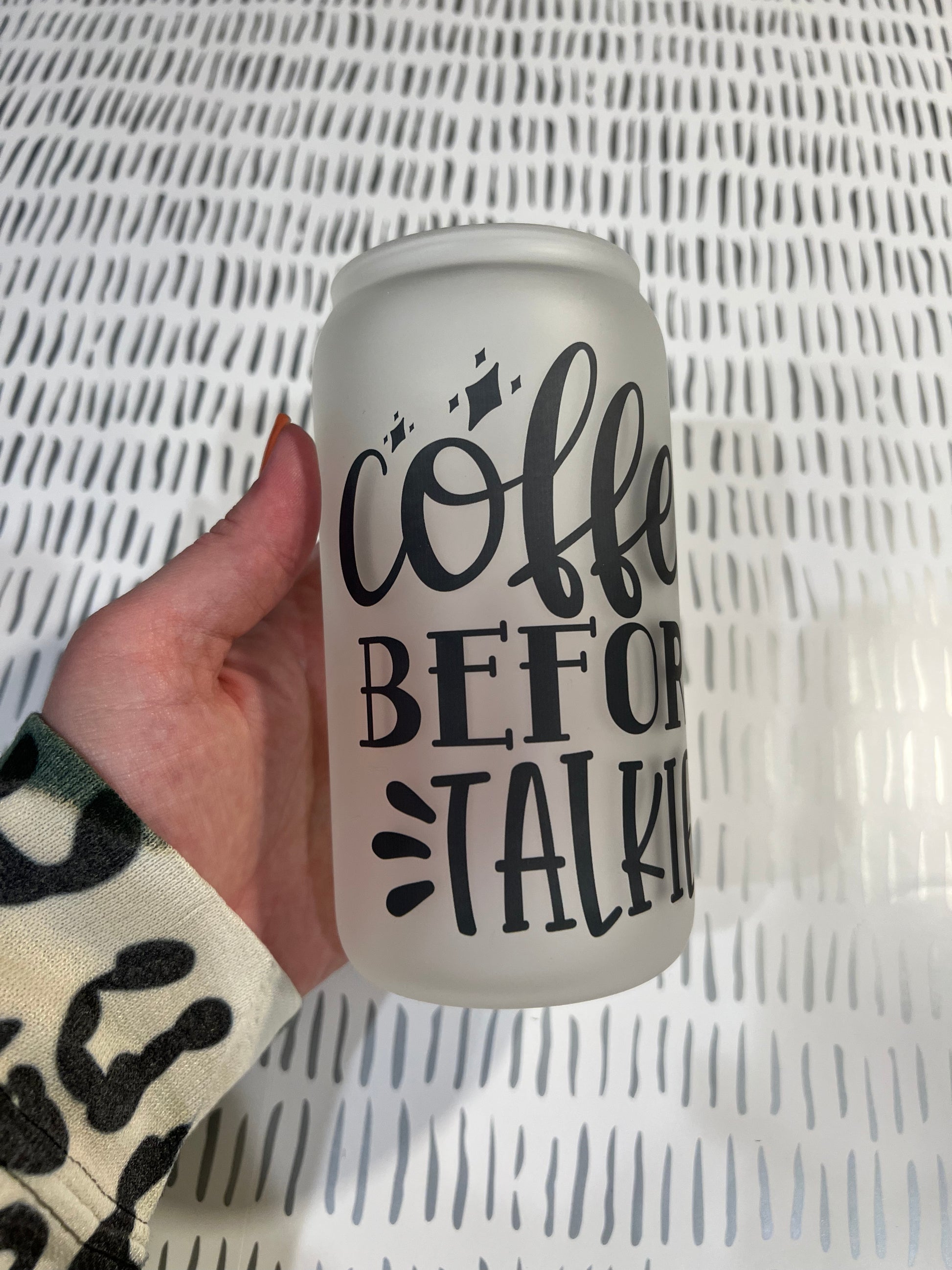 Ready to Ship! Coffee Before Talkie Frosted 16 oz Beer Can Glass - Ladybug Designs, DIY Lifestyle