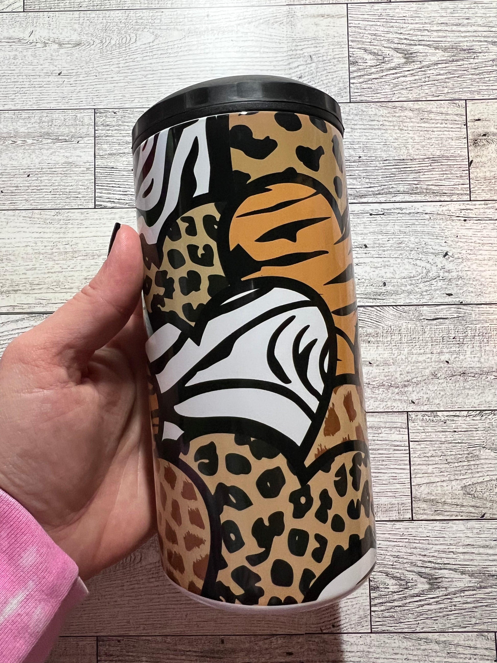 Ready to Ship! 4 in 1 Animal Print Heart Sublimation Can Cooler - Ladybug Designs, DIY Lifestyle