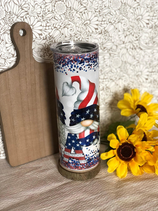 Ready to Ship! USA Blue Glitter Gnome 20 oz Sublimation Tumbler - Ladybug Designs, DIY Lifestyle