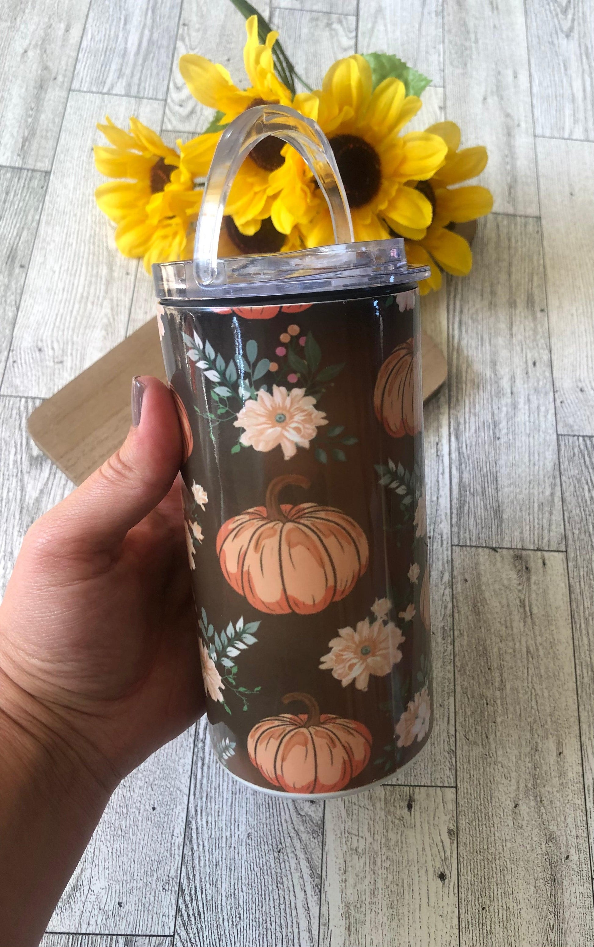 Ready to Ship! Pumpkin Floral 4 in 1 Sublimation Insulated Can Cooler - Ladybug Designs, DIY Lifestyle