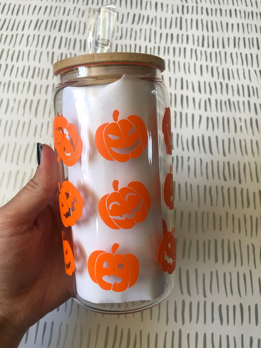 Ready to Ship! Jack-O-Lantern 16 oz Beer Can Glass - Ladybug Designs, DIY Lifestyle