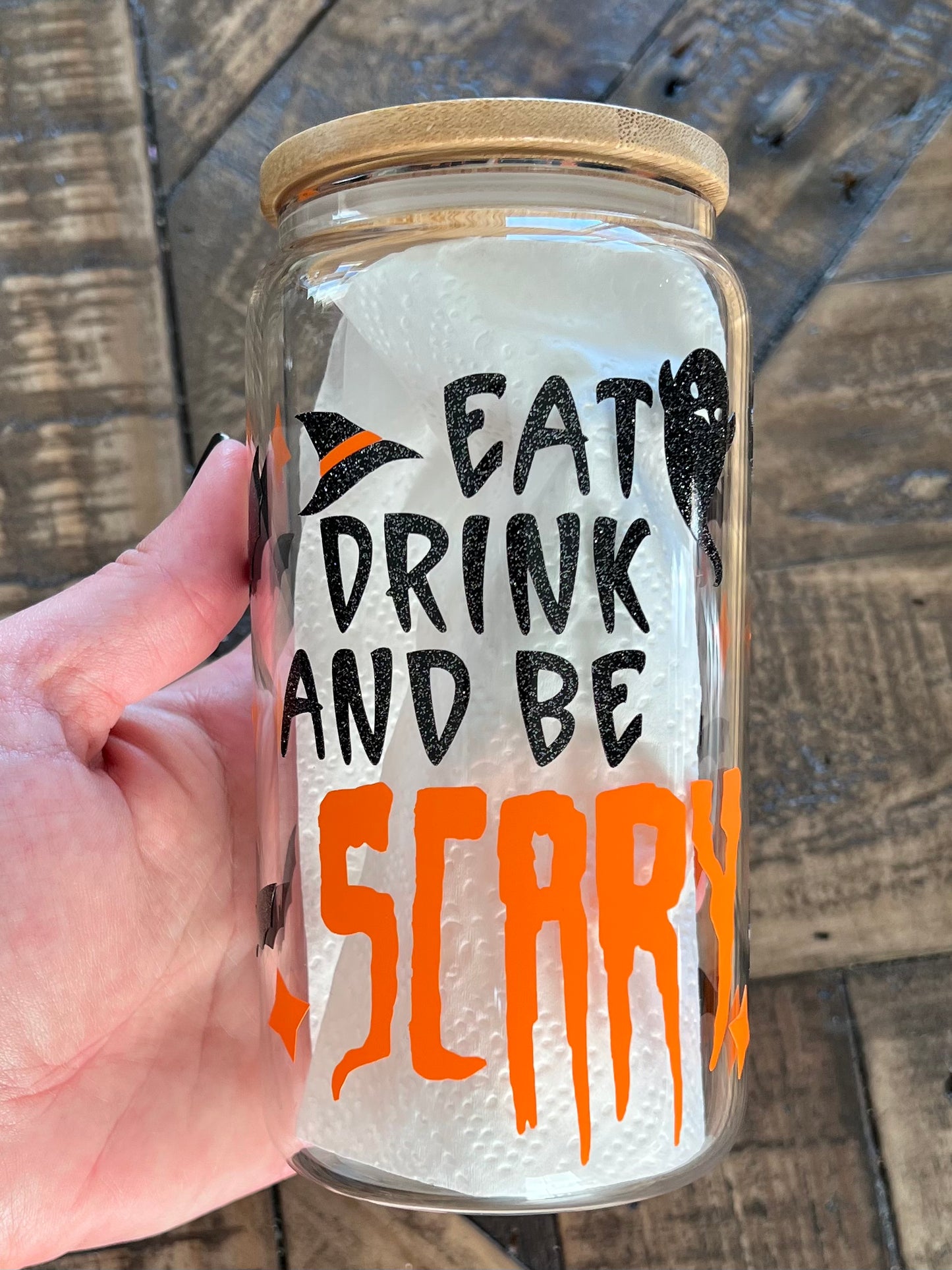 Ready to Ship! Eat Drink & Be Scary 16 oz Beer Can Glass - Ladybug Designs, DIY Lifestyle