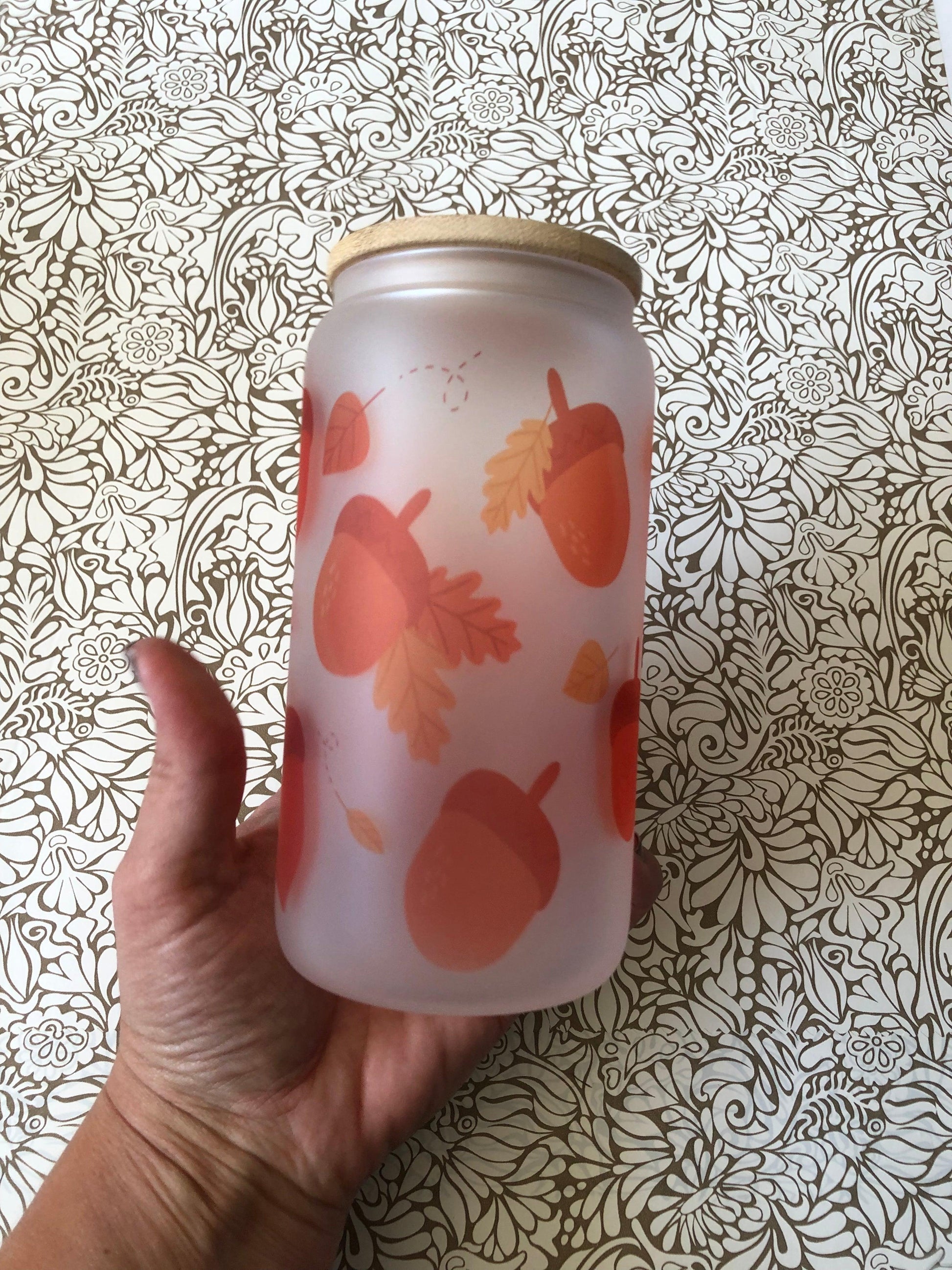 Ready to Ship! Acorn Frosted 16 oz Beer Can Glass - Ladybug Designs, DIY Lifestyle