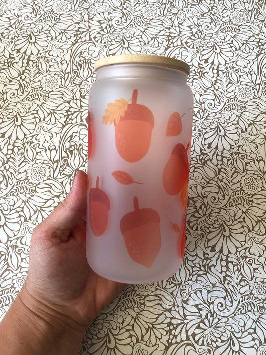 Ready to Ship! Acorn Frosted 16 oz Beer Can Glass - Ladybug Designs, DIY Lifestyle