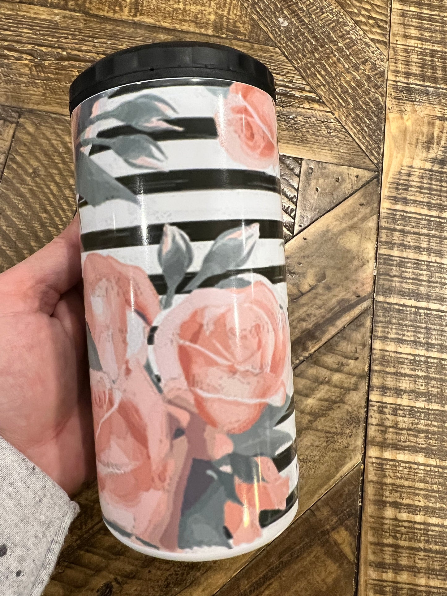 Ready to Ship! Striped Roses 4 in 1 Sublimation Can Cooler - Ladybug Designs, DIY Lifestyle