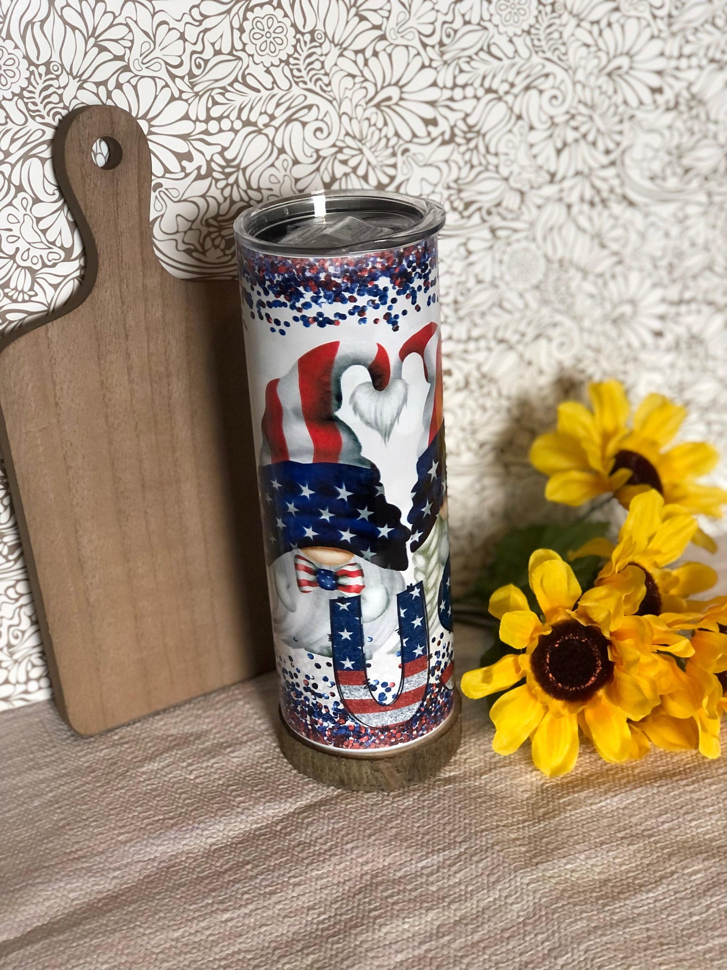 Ready to Ship! USA Blue Glitter Gnome 20 oz Sublimation Tumbler - Ladybug Designs, DIY Lifestyle