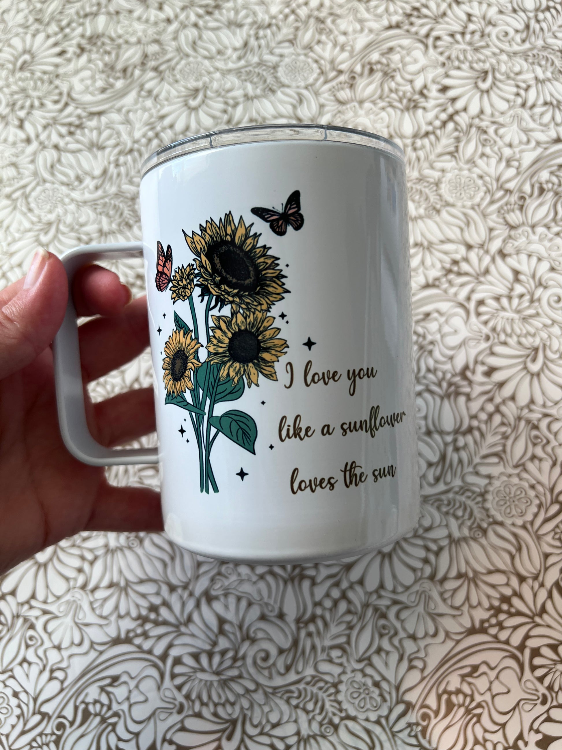 Ready to Ship! Love You Like Sunflower Loves the Sun 10 oz Sublimation Coffee/Camp Mug - Ladybug Designs, DIY Lifestyle