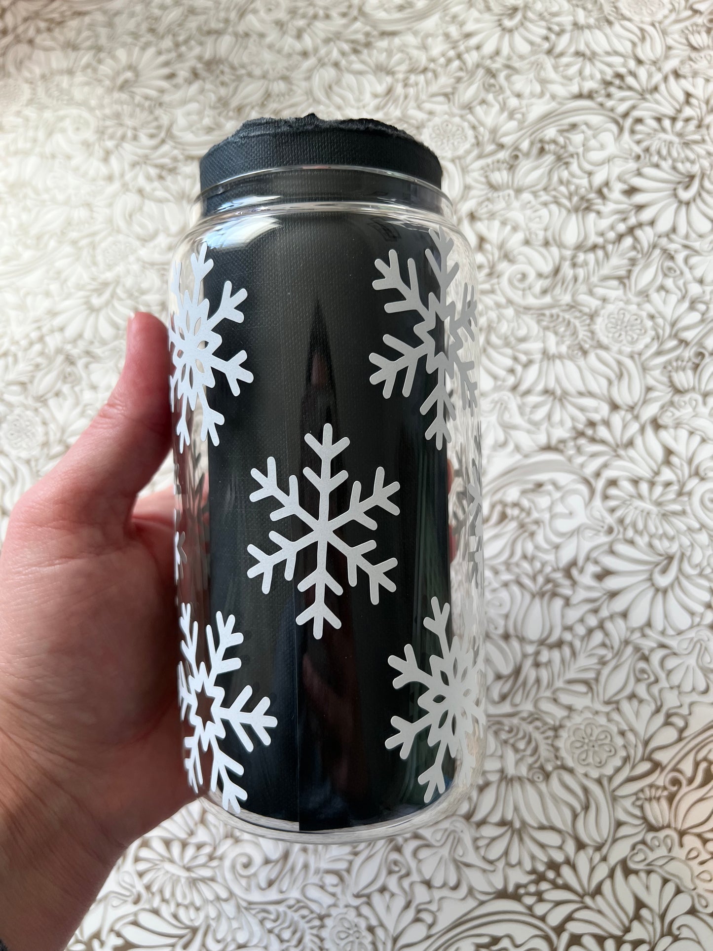 Ready to Ship! Snowflakes 16 oz Beer Can Glass - Ladybug Designs, DIY Lifestyle