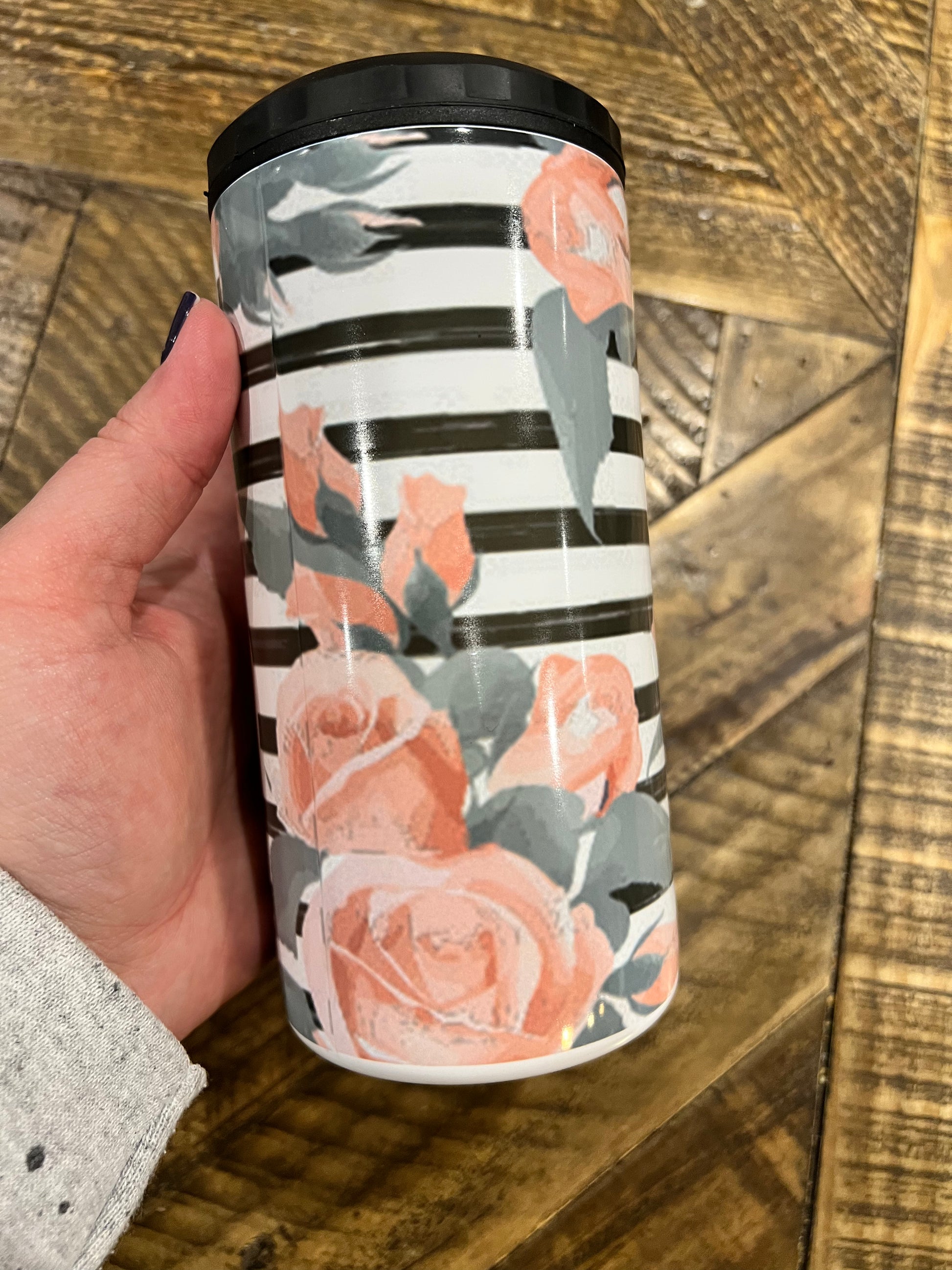 Ready to Ship! Striped Roses 4 in 1 Sublimation Can Cooler - Ladybug Designs, DIY Lifestyle