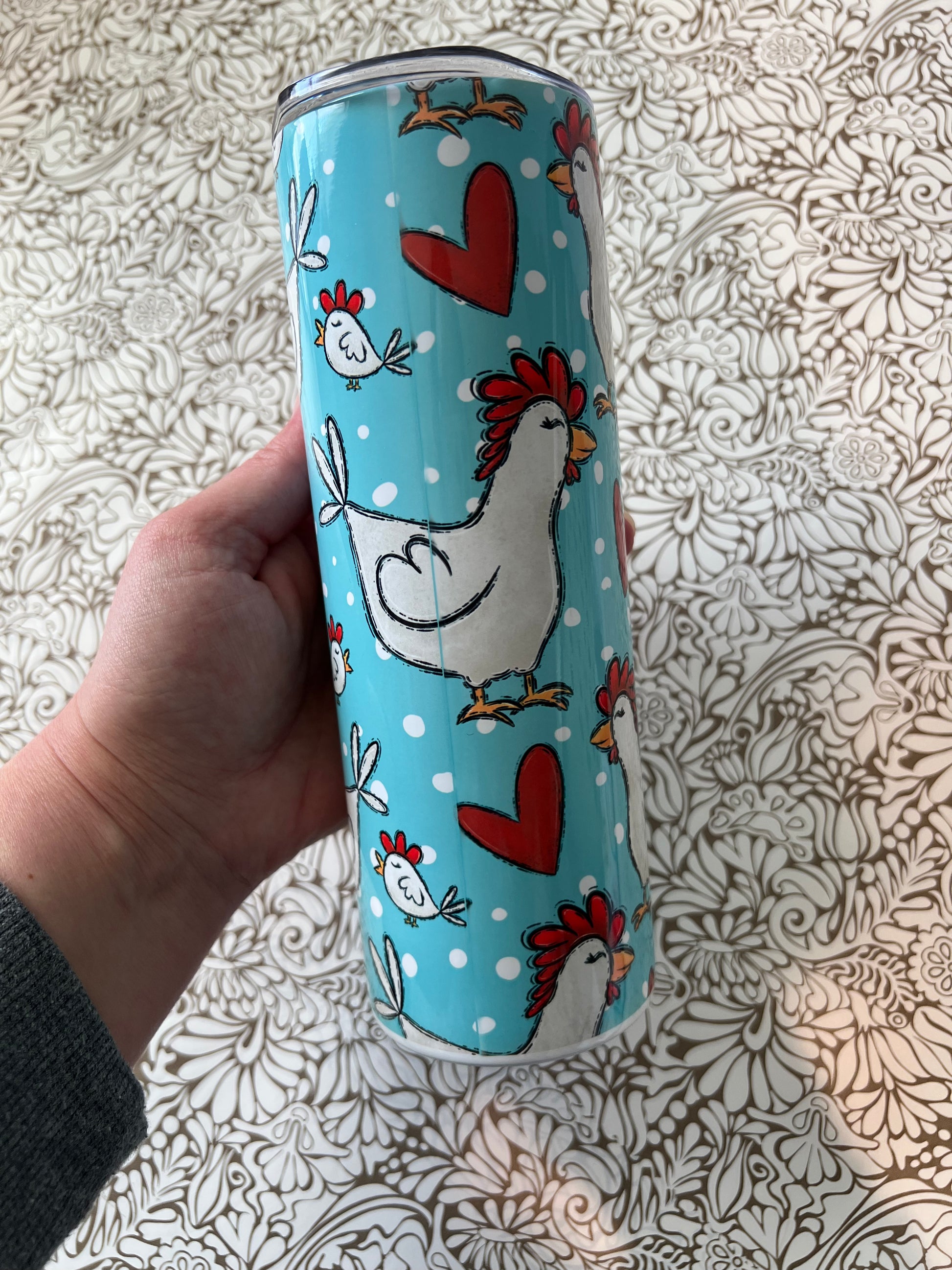 Ready to Ship! Teal Chicken 20 oz Sublimation Insulated Tumbler - Ladybug Designs, DIY Lifestyle