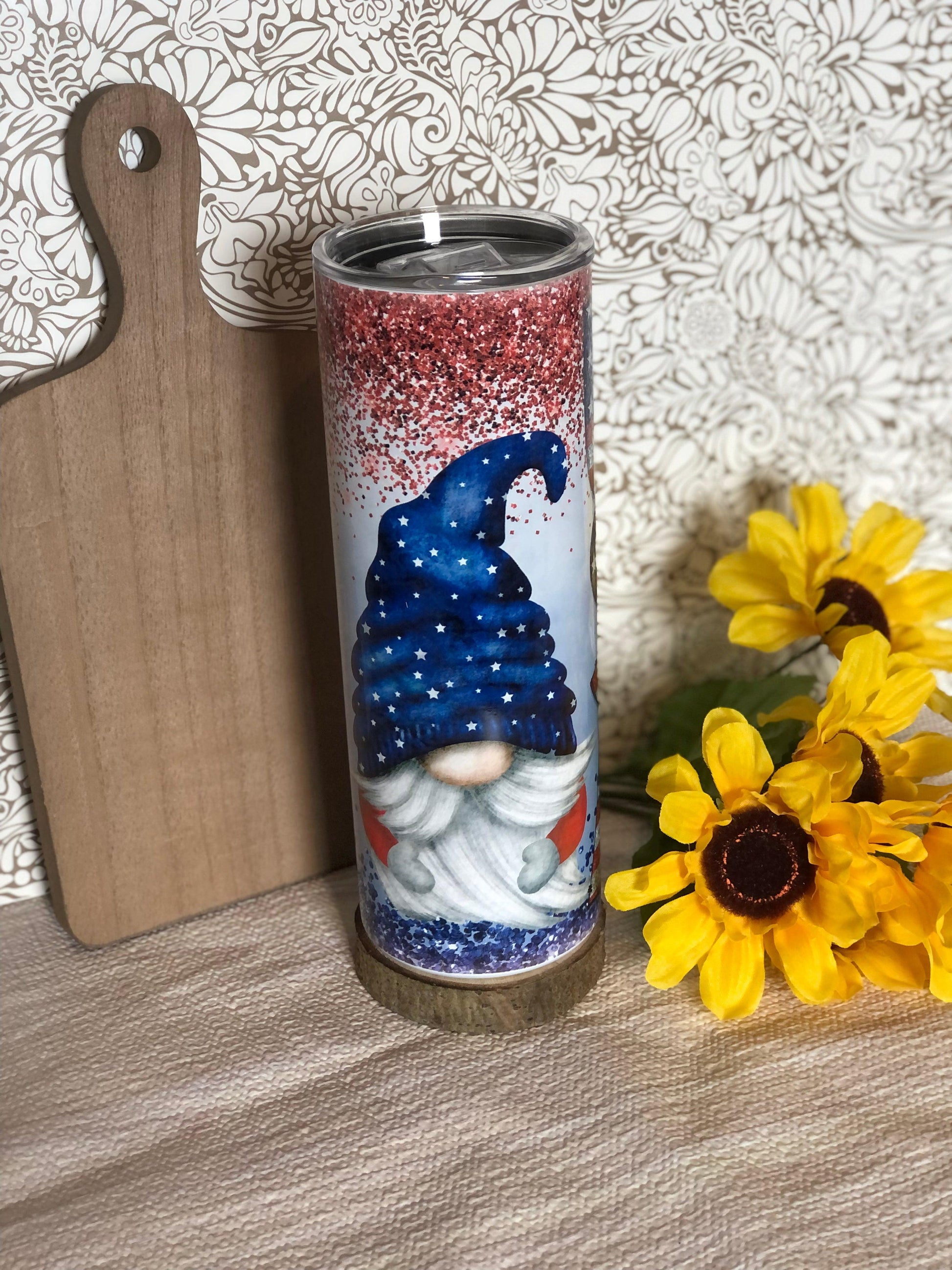 Ready to Ship! USA Red Glitter Gnome 20oz Sublimation Tumbler - Ladybug Designs, DIY Lifestyle