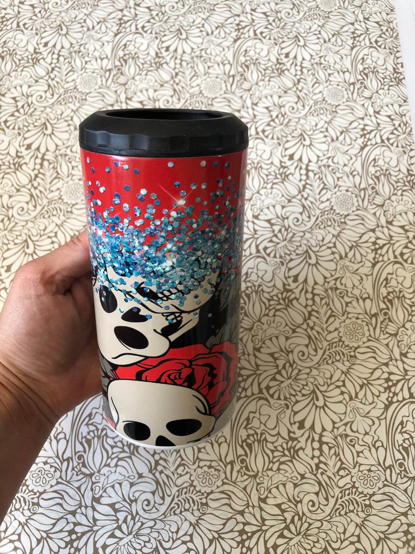 Ready to Ship! Skulls & Roses 4 in 1 Can Cooler - Ladybug Designs, DIY Lifestyle