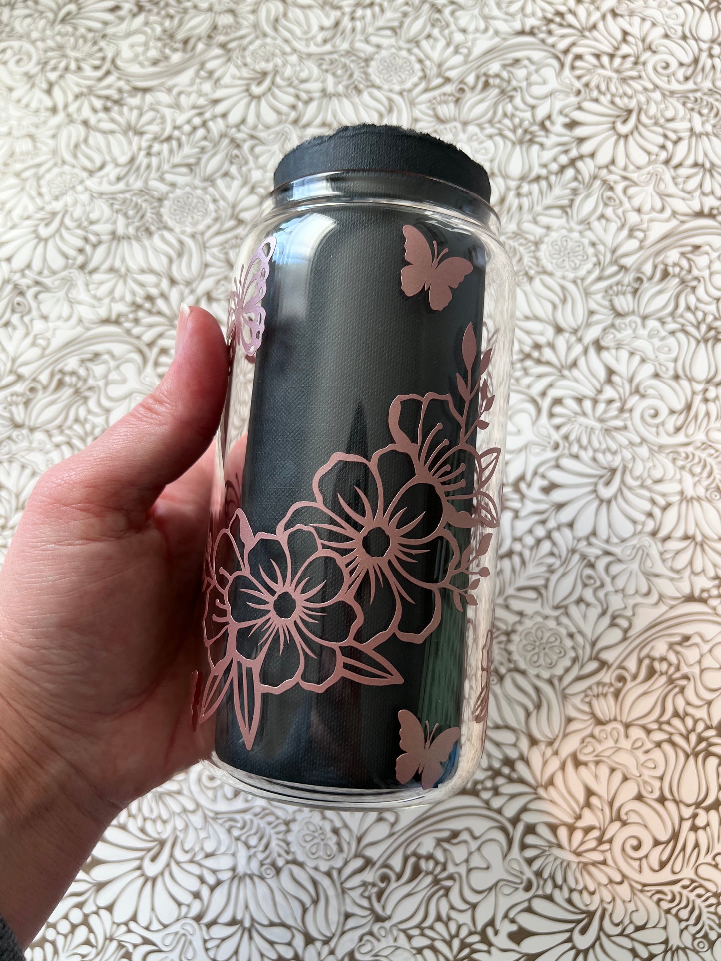 Ready to Ship! Butterfly & Floral 16 oz Beer Can Glass - Ladybug Designs, DIY Lifestyle