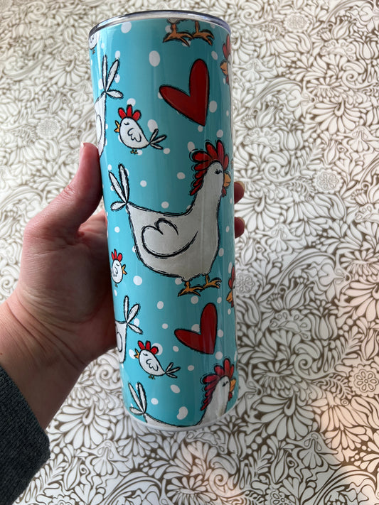 Ready to Ship! Teal Chicken 20 oz Sublimation Insulated Tumbler - Ladybug Designs, DIY Lifestyle