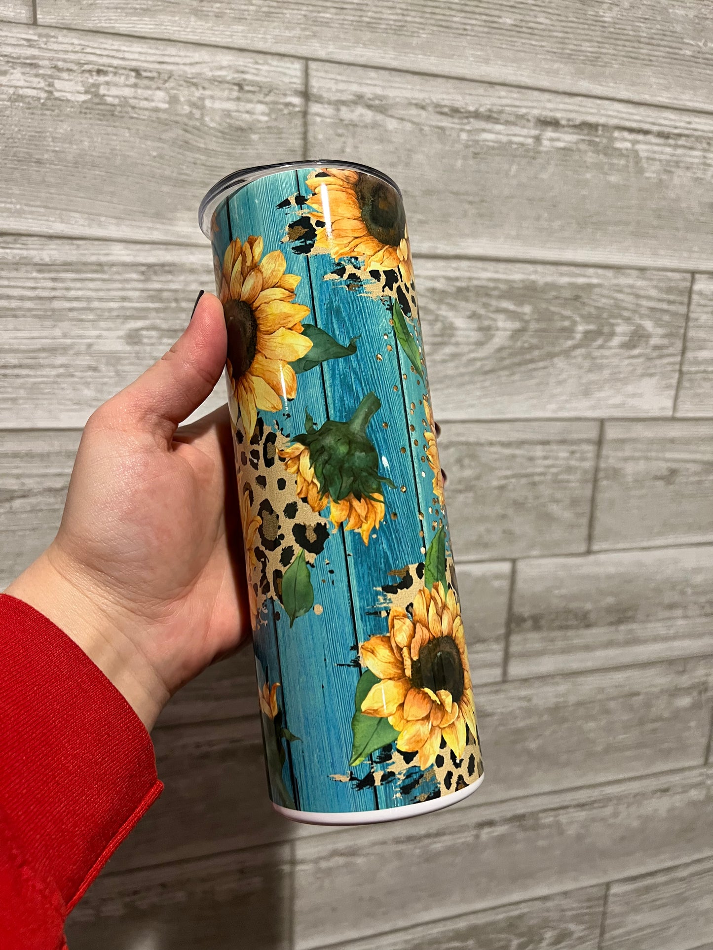 Teal Leopard Sunflowers 20 oz Sublimation Insulated Tumbler