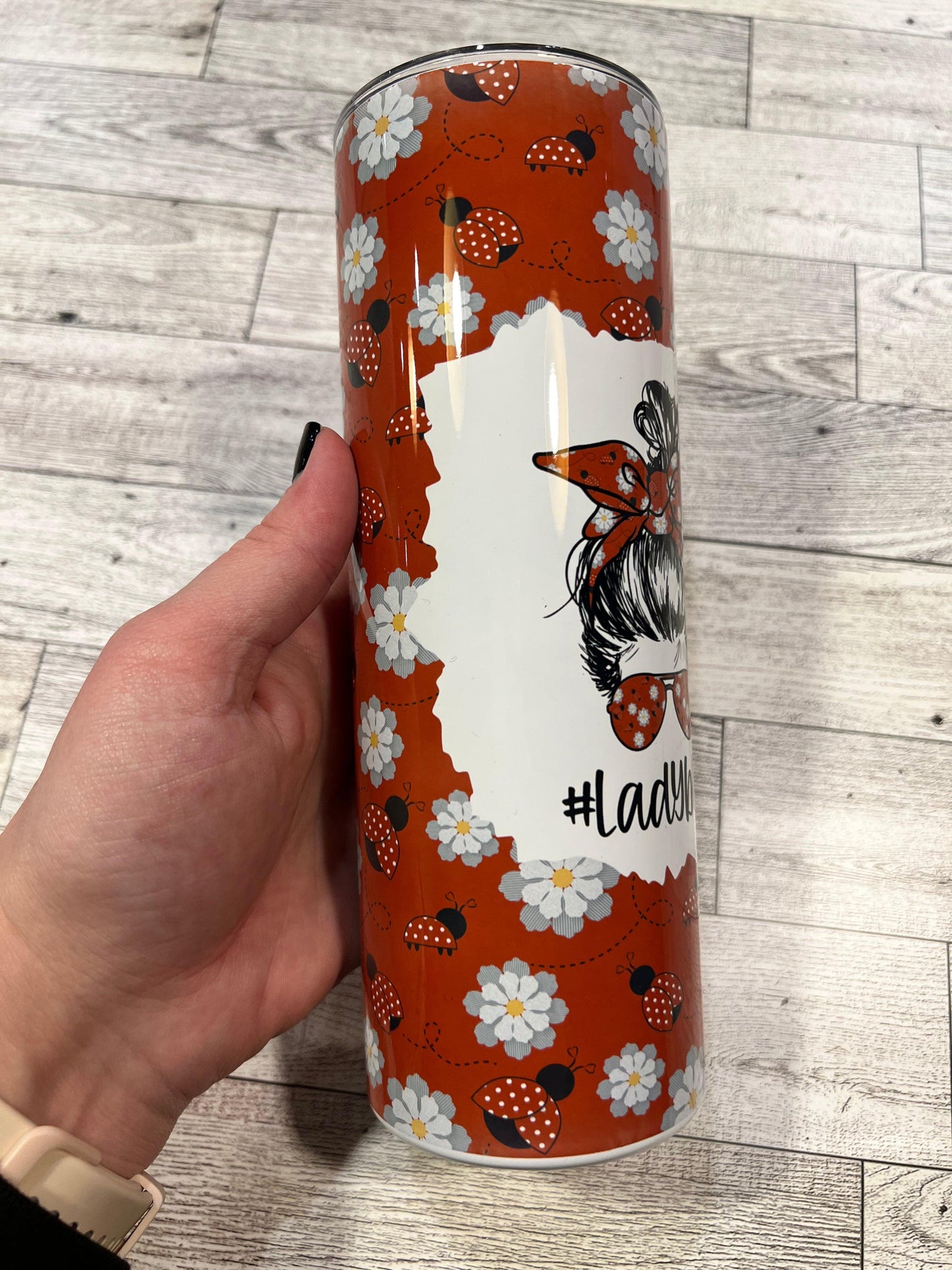 Ready to Ship! Messy Bun Ladybug 20 oz Sublimation Insulated Tumbler - Ladybug Designs, DIY Lifestyle