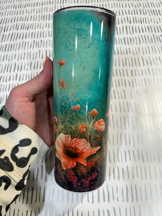 Ready to Ship! Teal Floral 20 oz Sublimation Insulated Tumbler - Ladybug Designs, DIY Lifestyle