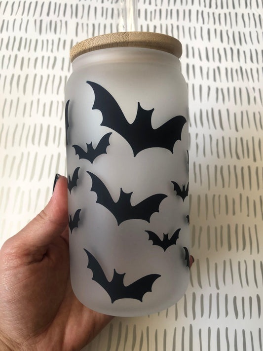 Ready to Ship! Frosted Bats 16 oz Sublimation Beer Can Glass - Ladybug Designs, DIY Lifestyle