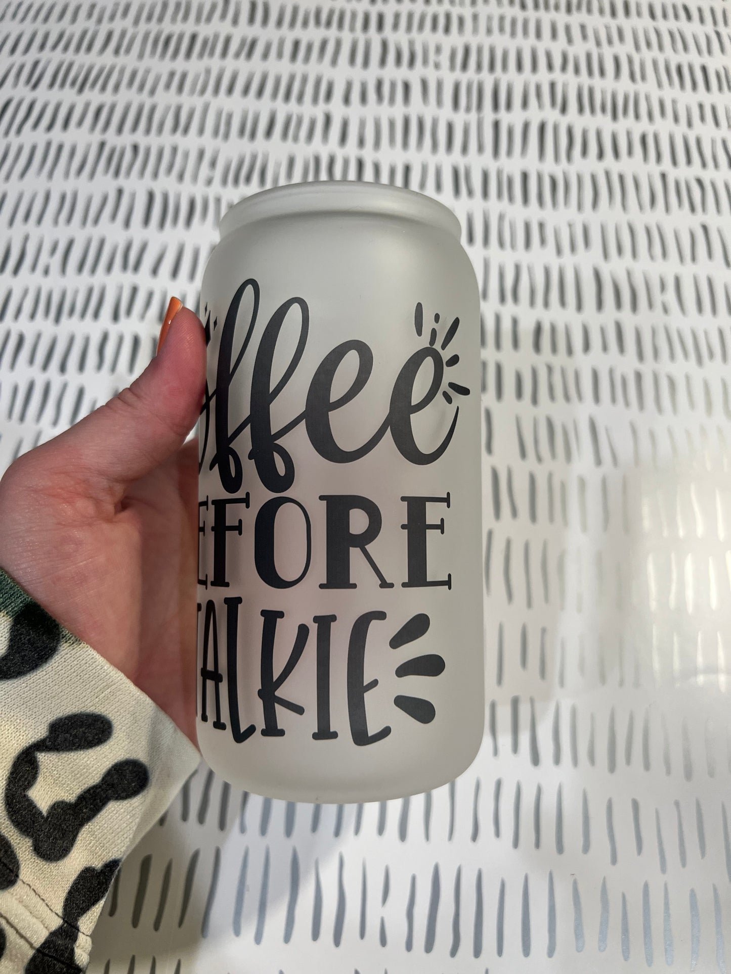 Ready to Ship! Coffee Before Talkie Frosted 16 oz Beer Can Glass - Ladybug Designs, DIY Lifestyle