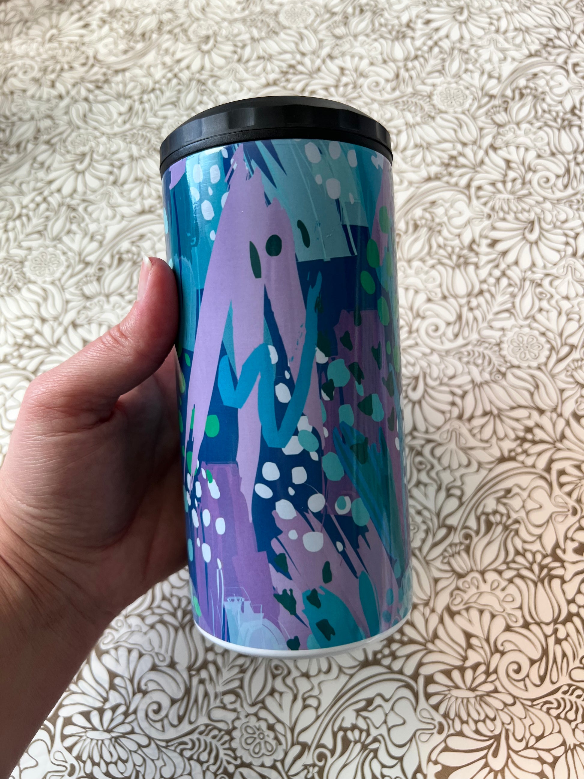 4 in 1 Purple Pain Splatter Sublimation Can Cooler - Ladybug Designs, DIY Lifestyle