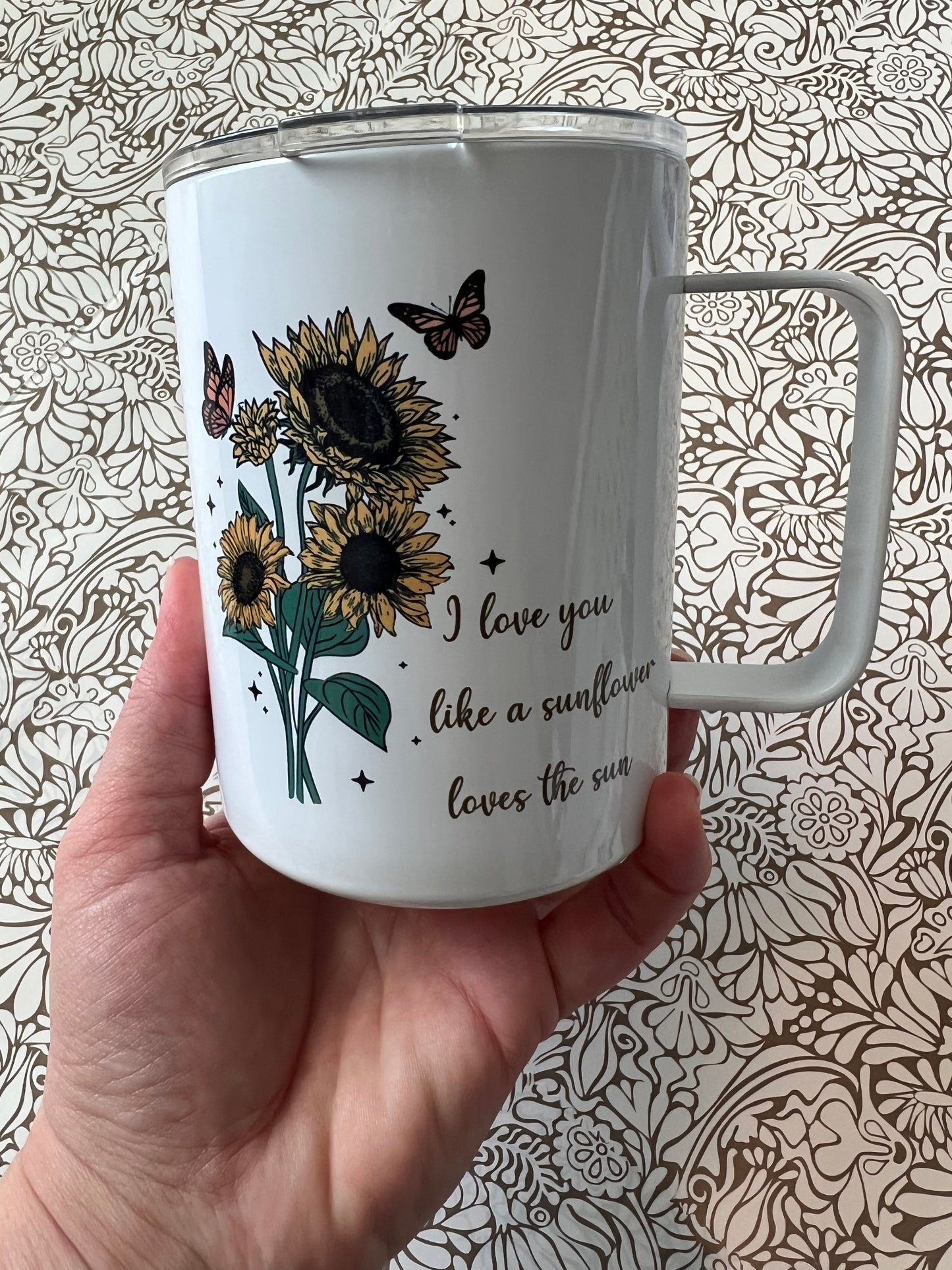 Ready to Ship! Love You Like Sunflower Loves the Sun 10 oz Sublimation Coffee/Camp Mug - Ladybug Designs, DIY Lifestyle