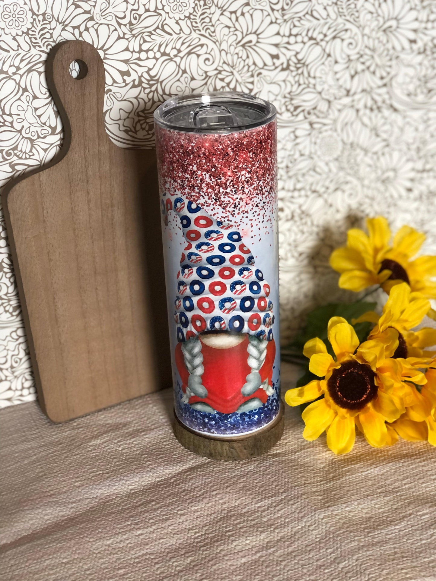 Ready to Ship! USA Red Glitter Gnome 20oz Sublimation Tumbler - Ladybug Designs, DIY Lifestyle