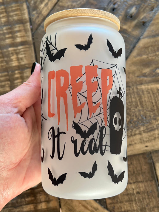 Ready to Ship! Creep It Real Frosted 16 oz Beer Can Glass - Ladybug Designs, DIY Lifestyle