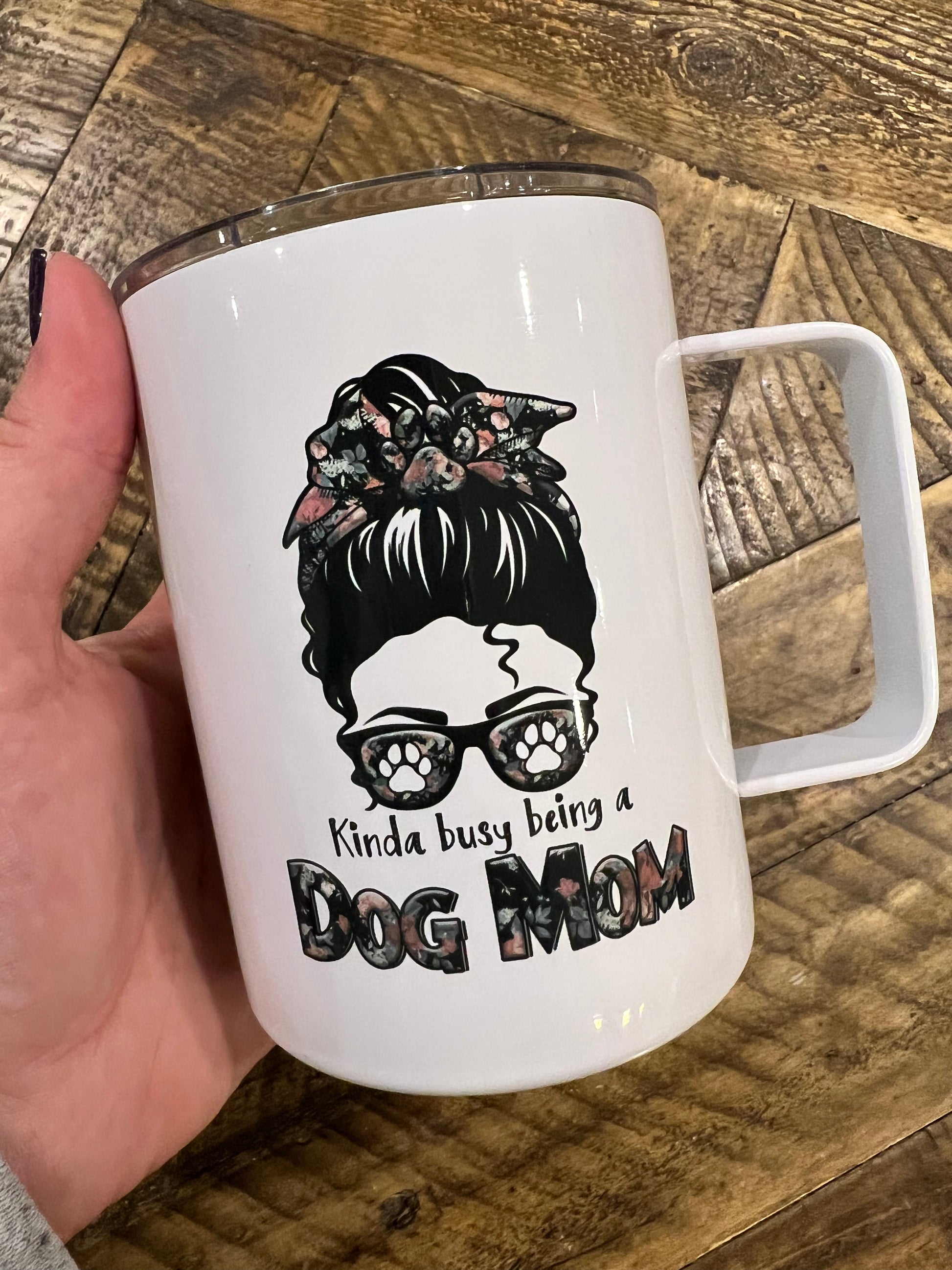 Ready to Ship! Kinda Busy Being a Dog Mom 10 oz Sublimation Coffee/Camp Mug - Ladybug Designs, DIY Lifestyle