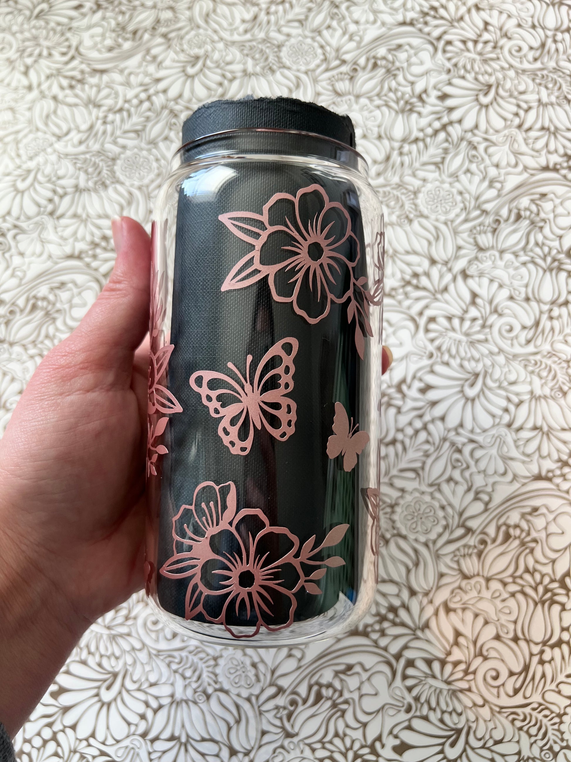 Ready to Ship! Butterfly & Floral 16 oz Beer Can Glass - Ladybug Designs, DIY Lifestyle