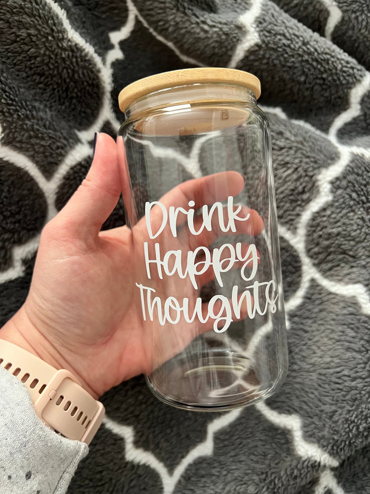 Ready to Ship! Drink Happy Thoughts 16 oz Beer Can Glass - Ladybug Designs, DIY Lifestyle