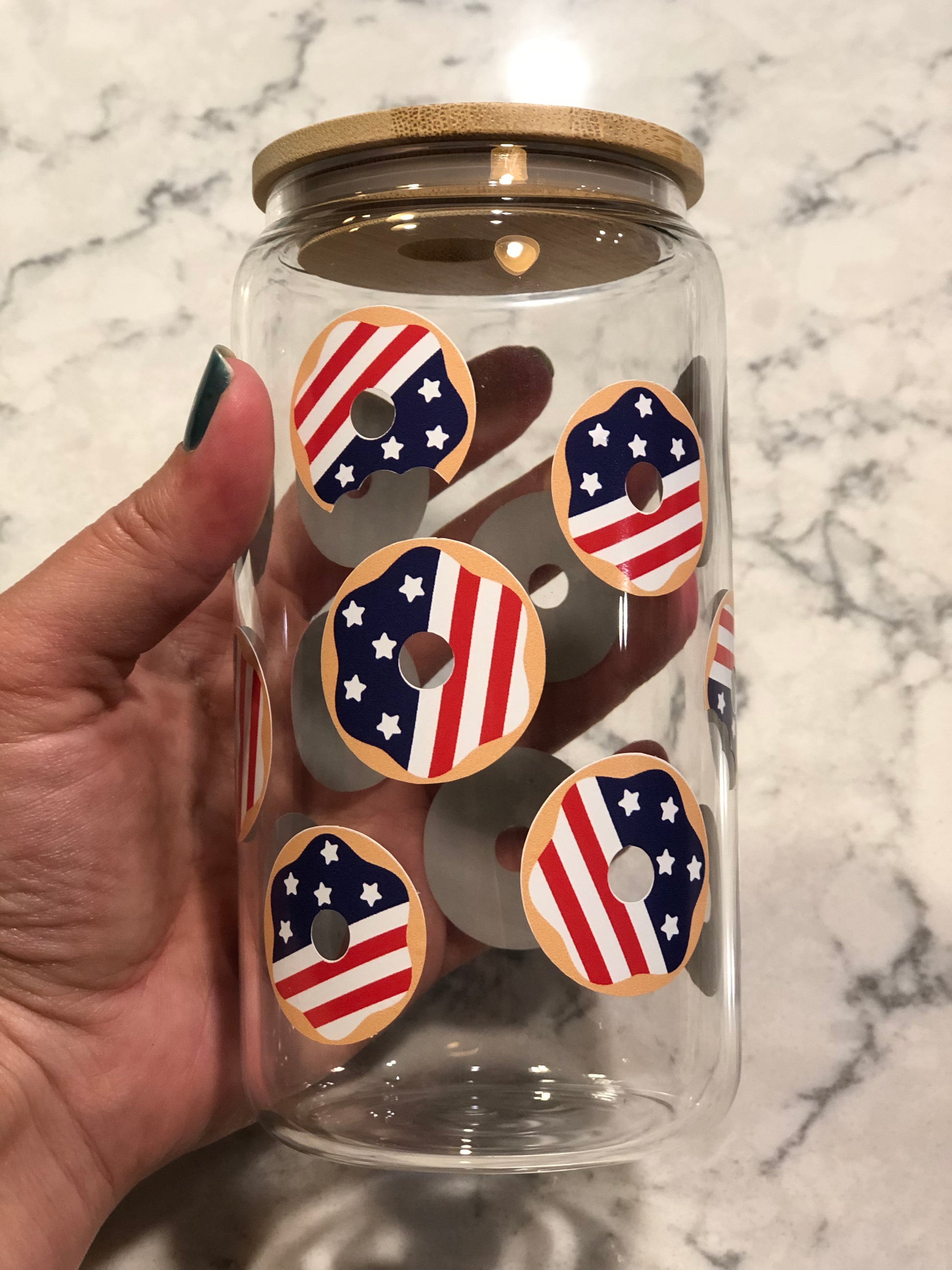 Ready to Ship! USA Flag Donut 16 oz Beer Can Glass - Ladybug Designs, DIY Lifestyle