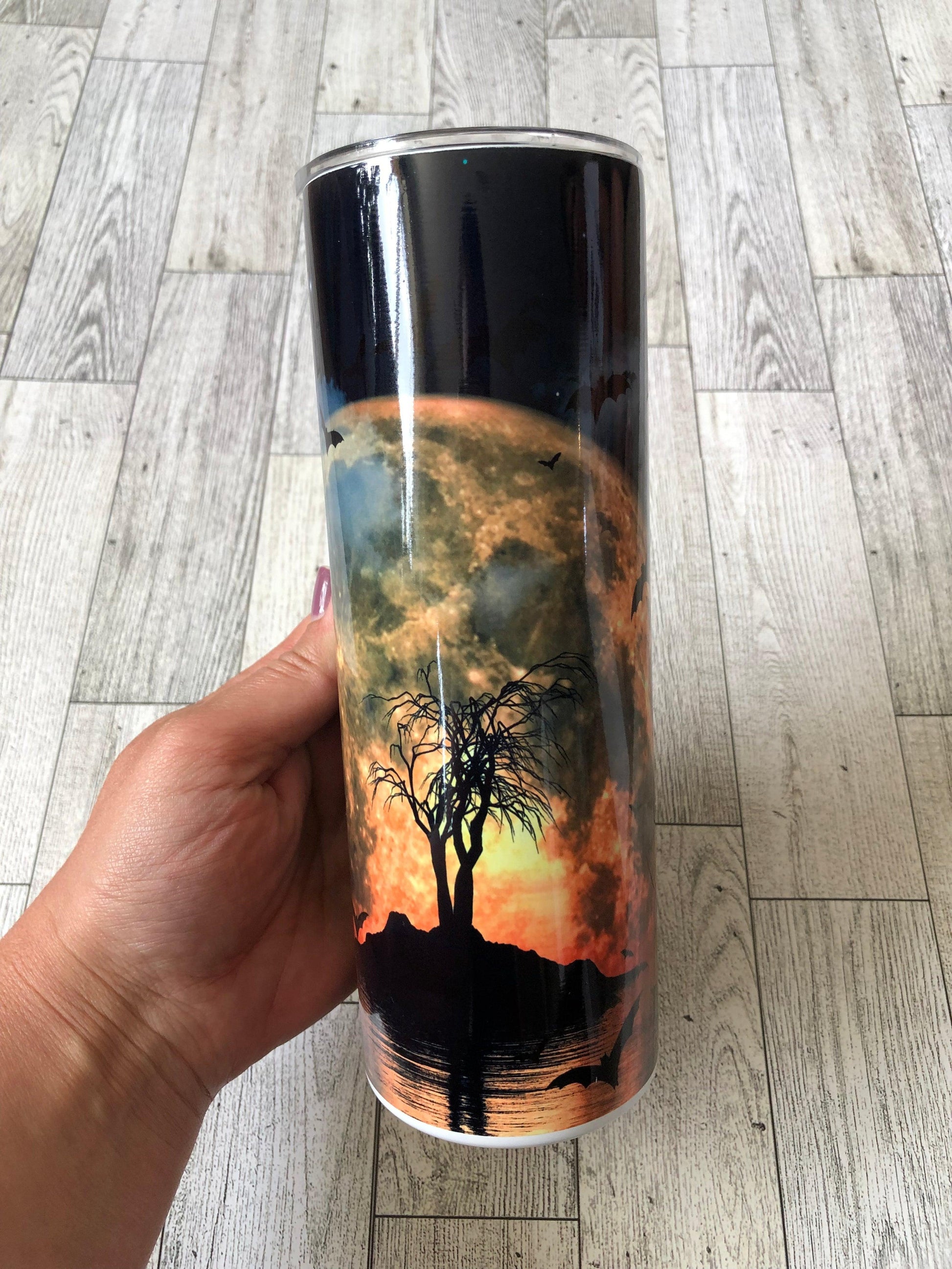 Ready to Ship! Bat Ghost Tree Halloween 20 oz Insulated Sublimation Tumbler - Ladybug Designs, DIY Lifestyle